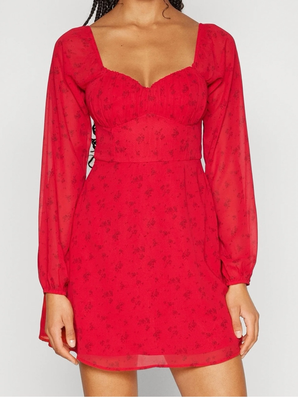 Hollister Sweetheart Red Floral Long Sleeve Mini Dress- Medium